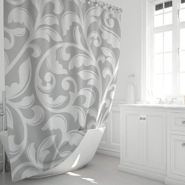 Grey Damask Floral  Vine Shower Curtain (Creator Uploaded)