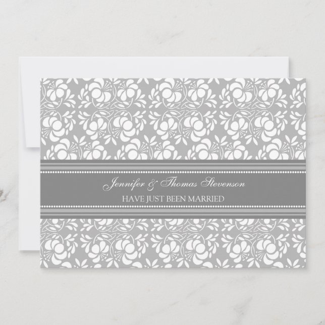 Grey Damask Just Married Announcement Cards (Front)
