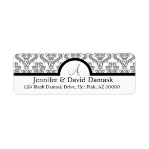 Grey Damask Monogram Labels