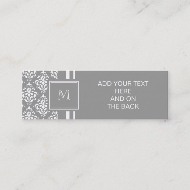 Grey Damask Pattern 1 with Monogram Mini Business Card (Front)