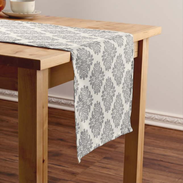 Grey Damask Pattern Short Table Runner (In Situ)