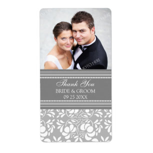 Grey Damask Photo Wedding Labels