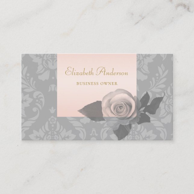 Grey Damask Rose Owner Business Card (Front)