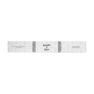 Grey Damask Silver Frame Wrap Around Soap Bar Label