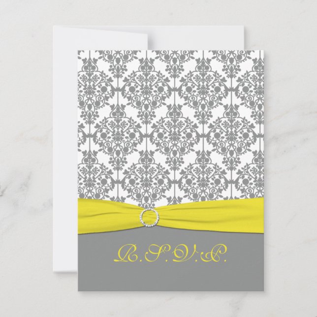 Grey Damask with Yellow RSVP Card (Front)