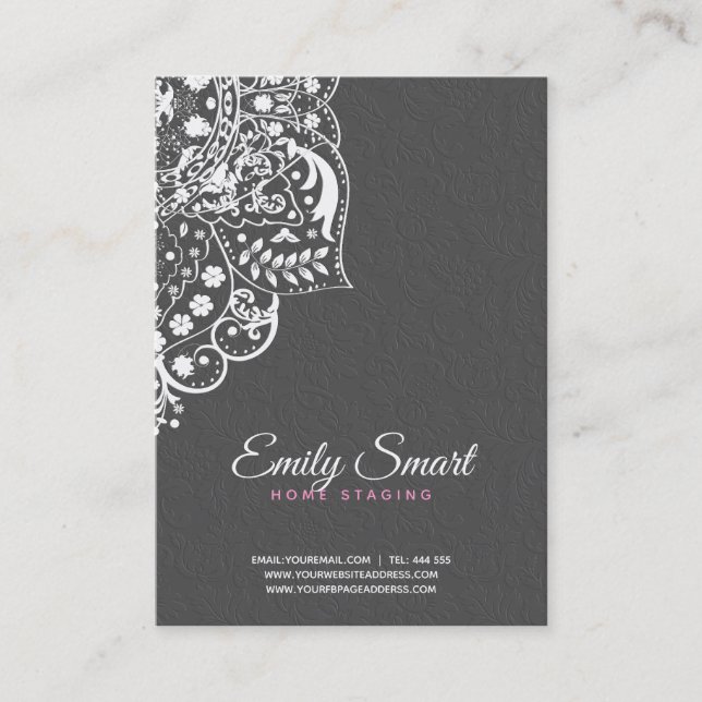 Grey Damasks White Vintage Lace-Appointment Card (Front)