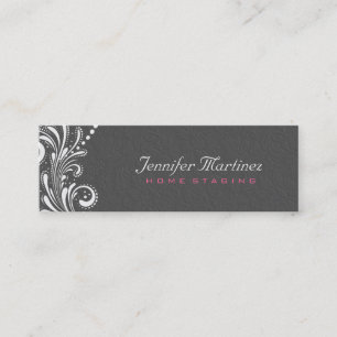 Grey Damasks White Vintage Lace Mini Business Card