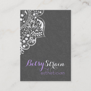Grey Damasks With White Floral Lace Reversible Business Card