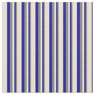 Grey, Dark Blue & Beige Pattern of Stripes Fabric