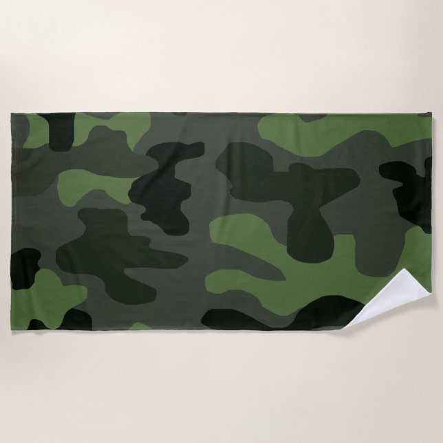 Grey dark green camouflage no.14 print  beach towel (Front)