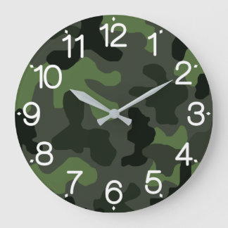 Grey dark green camouflage no.14 print large clock