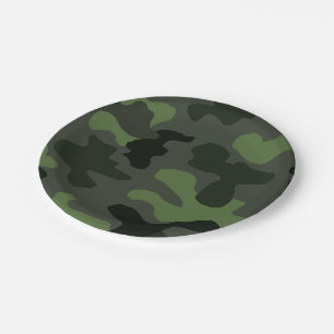 Grey dark green camouflage no.14 print  paper plate
