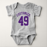Grey & Dark Purple Baby | Sports Jersey Design Baby Bodysuit<br><div class="desc">Grey & Dark Purple Baby | Sports Jersey Design • Baby Football Bodysuit</div>