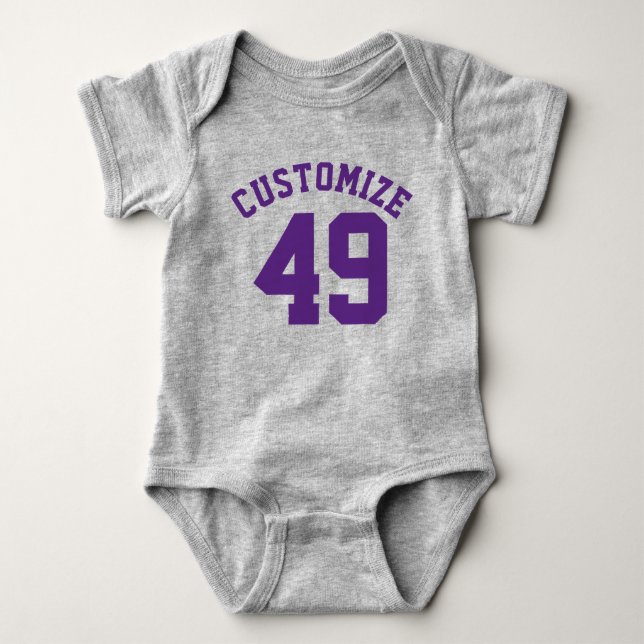 Grey & Dark Purple Baby | Sports Jersey Design Bodysuit (Front)