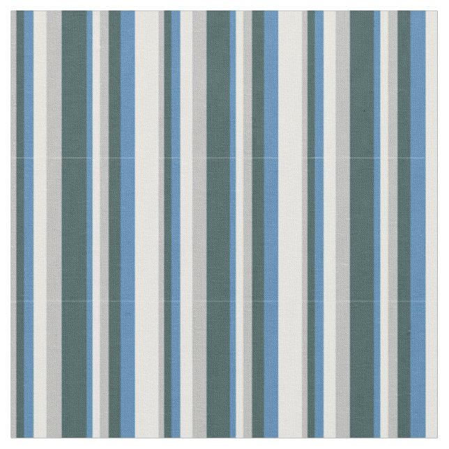 Grey, Dark Slate Grey, Blue, and Mint Cream Lines Fabric (Close Up)