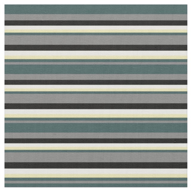 Grey, Dark Slate Grey, Tan, White & Black Lines Fabric (Close Up)
