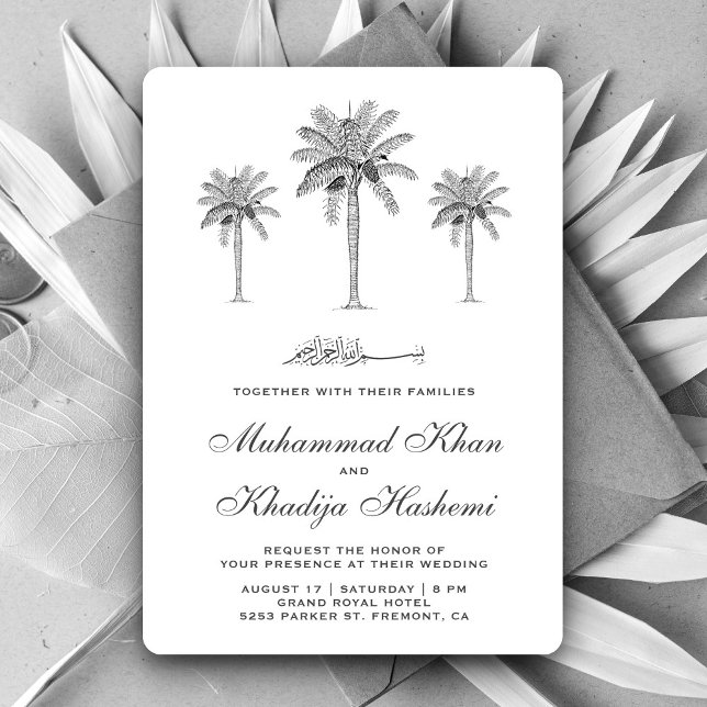 Grey Date Palm Trees Islamic Muslim Wedding Invitation (Creator Uploaded)