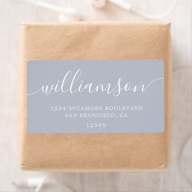 Grey Dawn Modern Script Family Return Address (Insitu)