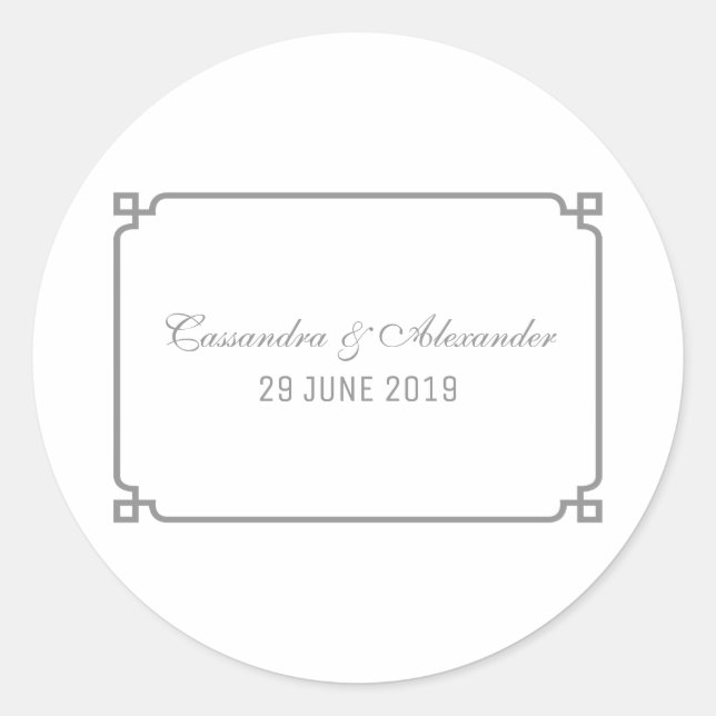 Grey Deco Chic Wedding Classic Round Sticker (Front)