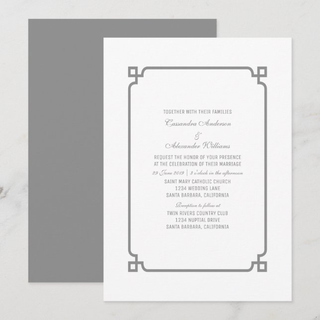 Grey Deco Chic Wedding Invite (Front/Back)