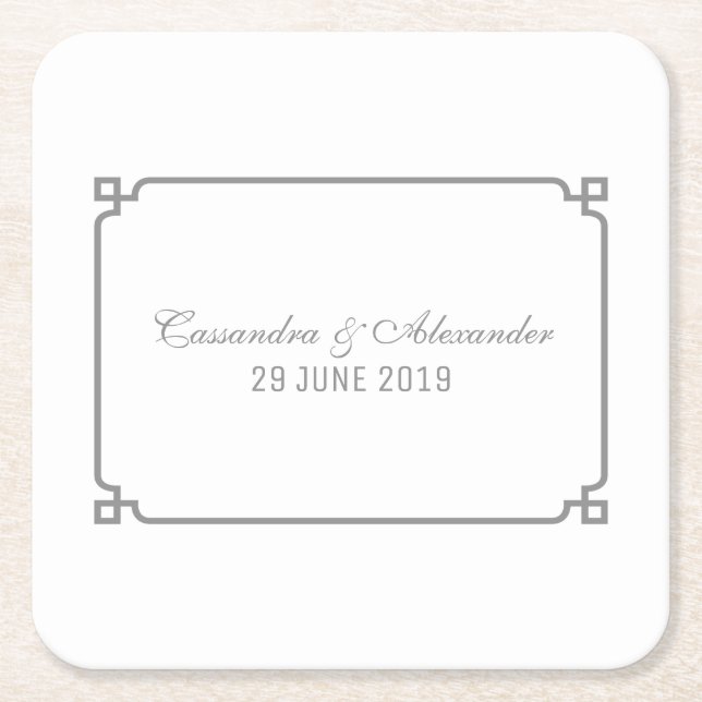 Grey Deco Chic Wedding Square Paper Coaster (Front)