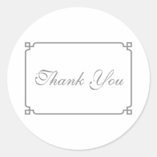Grey Deco Chic Wedding Thank You Classic Round Sticker