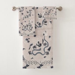 Grey Deco Dragon Art Bath Towel Set