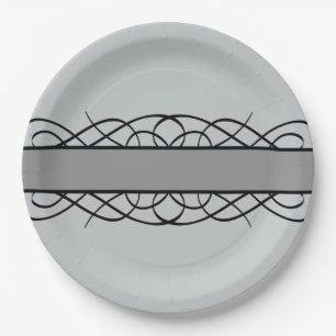 Grey Deco Flourish Paper Plates