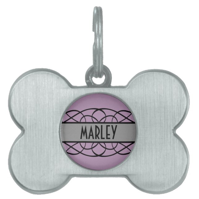 Grey Deco Flourish Pet Tag (Front)