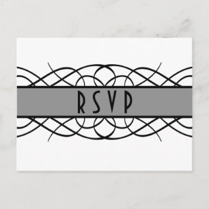 Grey Deco Flourish RSVP Postcard