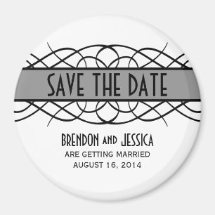 Grey Deco Flourish Save the Date Magnet
