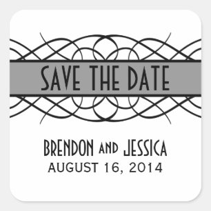 Grey Deco Flourish Save the Date Stickers