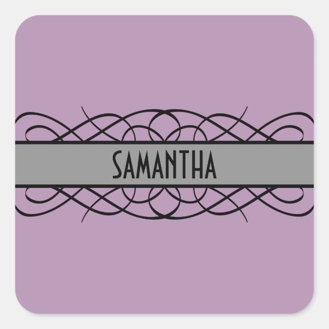 Grey Deco Flourish Square Sticker (Front)