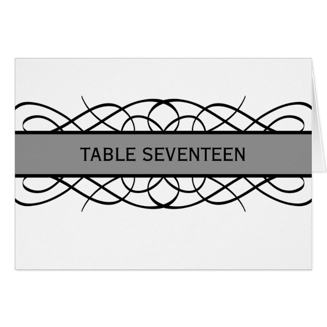 Grey Deco Flourish Table Number Card (Front Horizontal)