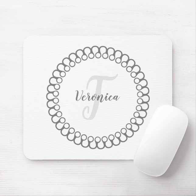 Grey Decorative Circle Monogram Mouse Pad (With Mouse)