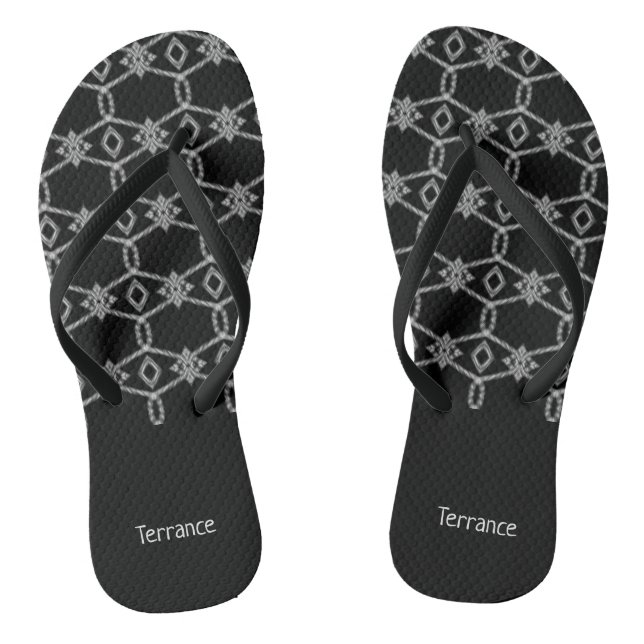 Grey decorative rope fencing black jandals (Footbed)