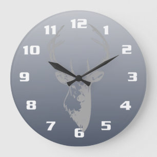 Grey Deer Head On Smoky Blue Large Clock