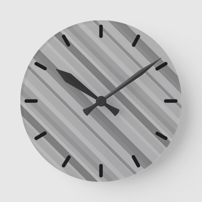 Grey diagonal stripes round clock (Front)