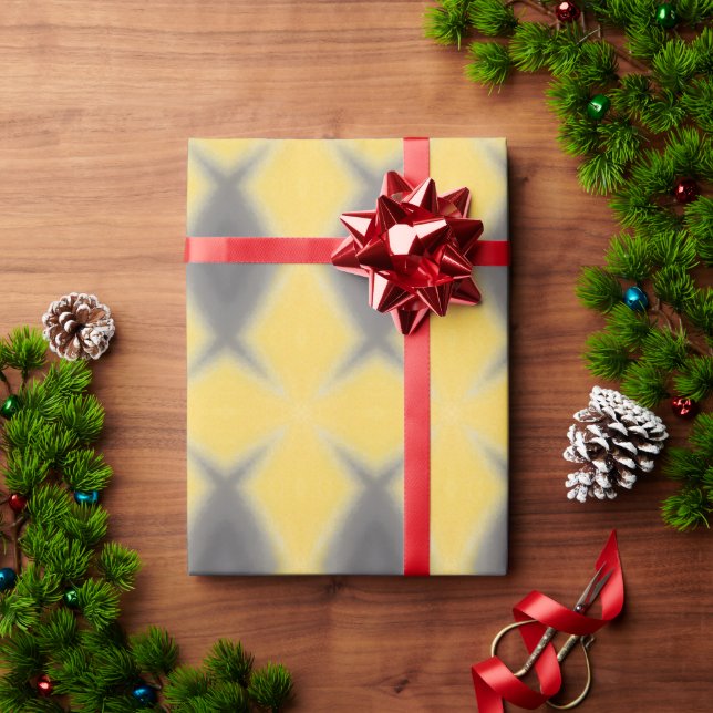 Grey diamond motifs on yellow wrapping paper (Holiday Gift)