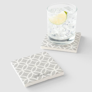 Grey Diamond Pattern Personalised Stone Coaster