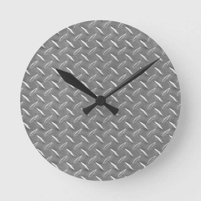 Grey Diamond Plate Round Clock (Front)