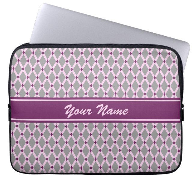 Grey Diamonds-Pink Frames Electronics Bag (Front)