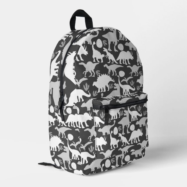 Grey Dino Pattern D Grey BG Printed Backpack (Back Corner Left)