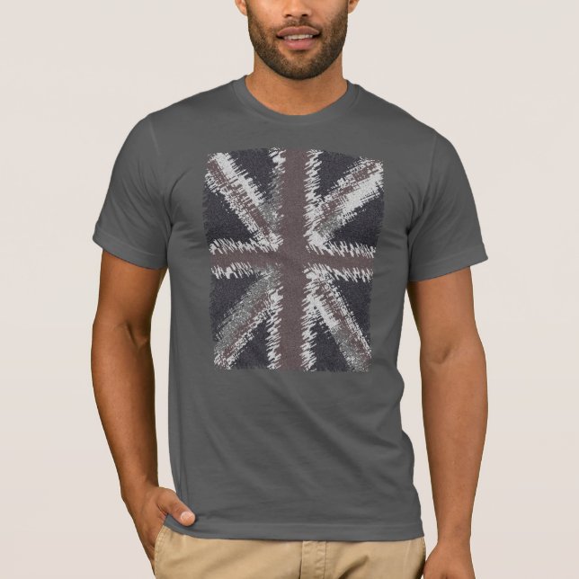Grey Distressed Union Jack Flag British T-Shirt (Front)