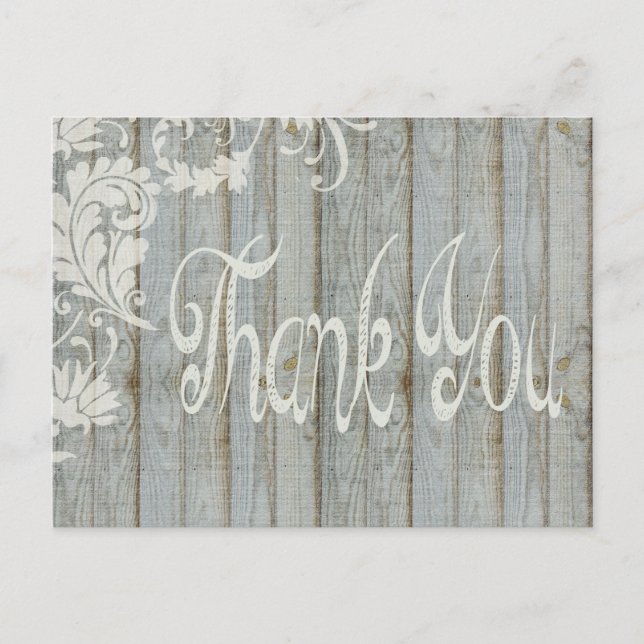 Grey Distressed Wood Rustic Thank You Post Card (Front)