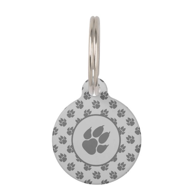 Grey Dog Paws And Custom Pet Info Tag (Front)