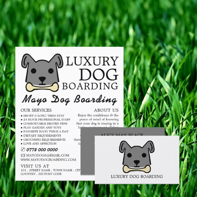 Grey Dog with Bone, Dog Boarding, Advertising Flyer (Creator Uploaded)