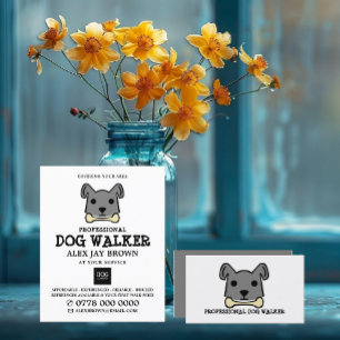 Grey Dog with Bone, Dog Walker Advertising Flyer