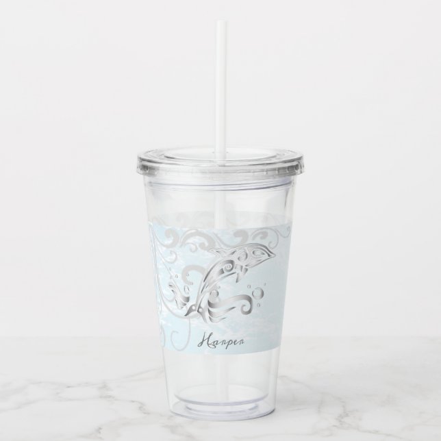 Grey Dolphin Personalised Acrylic Tumbler (Front)