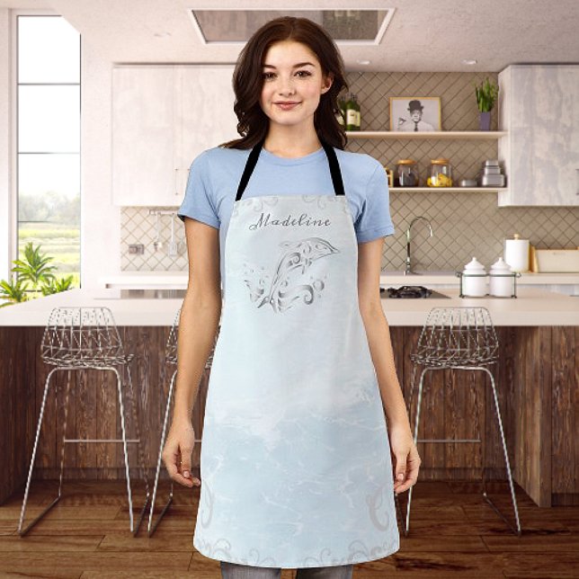 Grey Dolphin Personalised Apron (Gray Dolphin Personalized Apron)